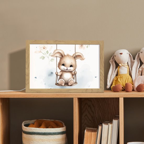 Nachtlampje 30x20 cm - Kinder lampje - Konijn - Baby dier - Kinderen - Tafellamp kinderkamer - Slaapkamer lamp - Bedlamp kinderen - Kinderlampje stopcontact - Wandlamp babykamer - Nachtlampjes van OnlyWow — afbeelding 3