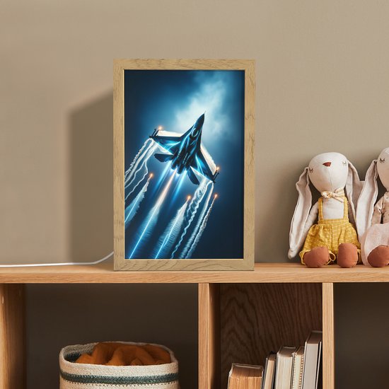 Nachtlampje 20x30 cm - Kinder lampje - Straaljager - Blauw - Jongens - Tafellamp kinderkamer - Slaapkamer lamp - Bedlamp kinderen - Kinderlampje stopcontact - Wandlamp babykamer - Nachtlampjes van Merkloos — afbeelding 3