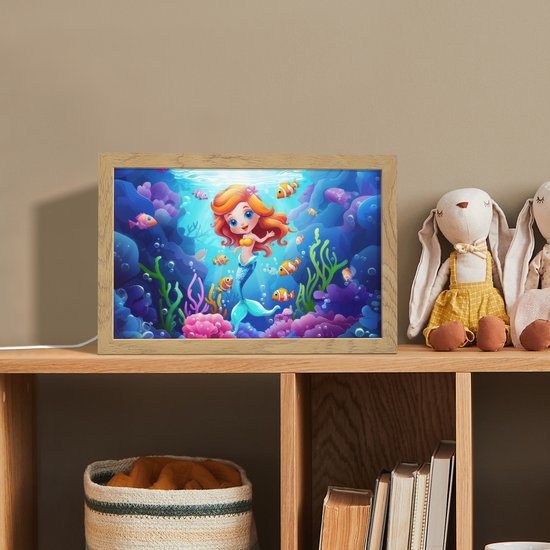 Nachtlampje 30x20 cm - Kinder lampje - Zeemeermin - Onderwaterwereld - Vissen - Oceaan - Tafellamp kinderkamer - Slaapkamer lamp - Bedlamp kinderen - Kinderlampje stopcontact - Wandlamp babykamer - Nachtlampjes van Merkloos — afbeelding 3