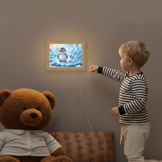 Nachtlampje 20x15 cm - Kinder lampje - Pinguïn - IJsbeer - IJs - Sneeuw - Tafellamp kinderkamer - Slaapkamer lamp - Bedlamp kinderen - Kinderlampje stopcontact - Wandlamp babykamer - Nachtlampjes van Merkloos — afbeelding 5
