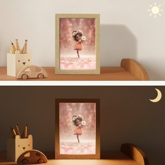 Nachtlampje 15x20 cm - Kinder lampje - Bloemenfee - Roze - Meisje - Tafellamp kinderkamer - Slaapkamer lamp - Bedlamp kinderen - Kinderlampje stopcontact - Wandlamp babykamer - Nachtlampjes van Dalber — afbeelding 4