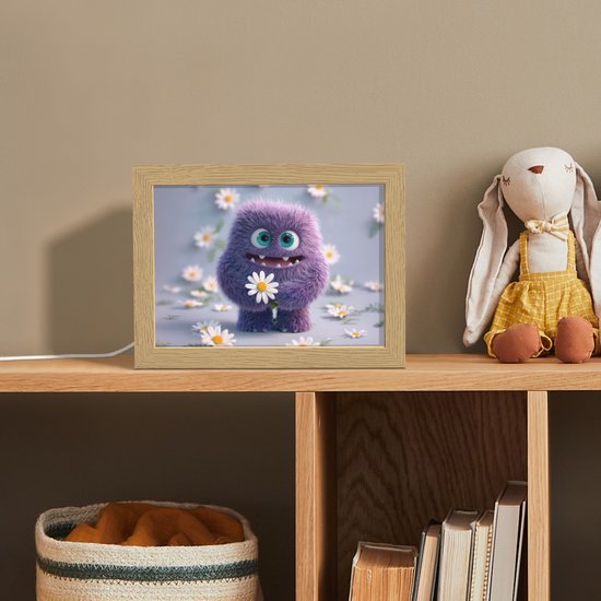 Nachtlampje 20x15 cm - Kinder lampje - Monster - Paars - Madeliefjes - Tafellamp kinderkamer - Slaapkamer lamp - Bedlamp kinderen - Kinderlampje stopcontact - Wandlamp babykamer - Nachtlampjes van QAZQA — afbeelding 3
