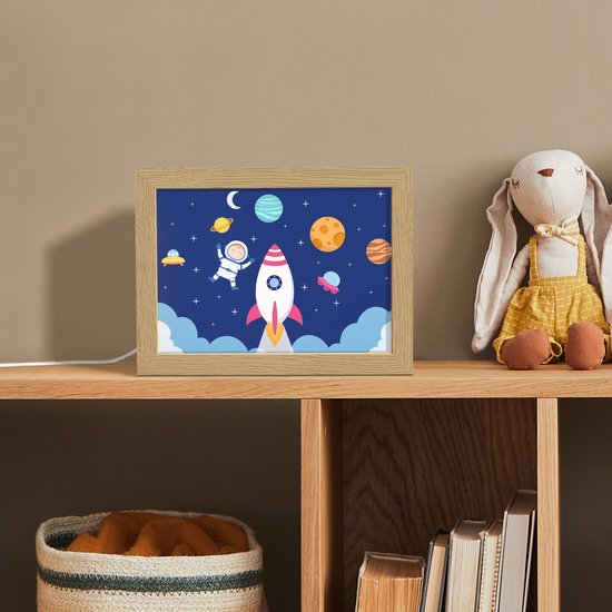 Nachtlampje 20x15 cm - Kinder lampje - Raket - Ruimte - Astronaut - Blauw - Jongens - Tafellamp kinderkamer - Slaapkamer lamp - Bedlamp kinderen - Kinderlampje stopcontact - Wandlamp babykamer - Nachtlampjes van Merkloos — afbeelding 3
