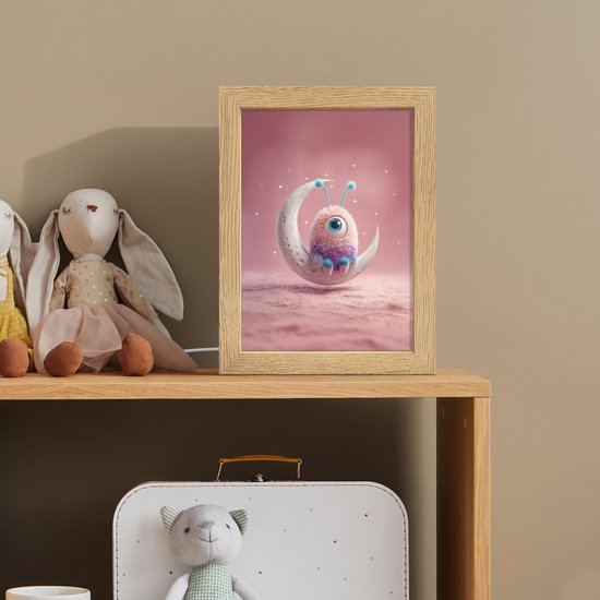 Nachtlampje 15x20 cm - Kinder lampje - Maan - Monster - Roze - Tafellamp kinderkamer - Slaapkamer lamp - Bedlamp kinderen - Kinderlampje stopcontact - Wandlamp babykamer - Nachtlampjes van OnlyWow — afbeelding 3
