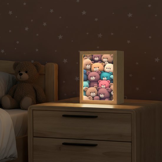 Nachtlampje 15x20 cm - Kinder lamp - Knuffelbeer - Knuffel - Roze - Blauw - Bruin - Kind - Tafellamp kinderkamer - Slaapkamer lamp - Bedlamp kinderen - Kinderlampje stopcontact - Wandlamp babykamer - Nachtlampjes van Merkloos — afbeelding 2