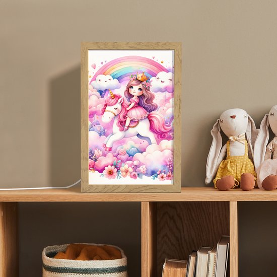 Nachtlampje 20x30 cm - Kinder lampje - Eenhoorn - Prinses - Unicorn - Roze - Regenboog - Tafellamp kinderkamer - Slaapkamer lamp - Bedlamp kinderen - Kinderlampje stopcontact - Wandlamp babykamer - Nachtlampjes van DecoAction — afbeelding 3