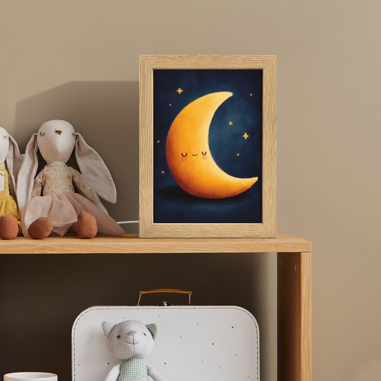 Nachtlampje 15x20 cm - Kinder lampje - Maan - Geel - Sterren - Gezichtje - Tafellamp kinderkamer - Slaapkamer lamp - Bedlamp kinderen - Kinderlampje stopcontact - Wandlamp babykamer - Nachtlampjes van OnlyWow — afbeelding 3