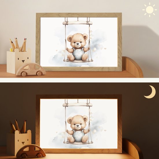 Nachtlampje 30x20 cm - Kinder lampje - Beer - Baby - Dier - Kinderen - Tafellamp kinderkamer - Slaapkamer lamp - Bedlamp kinderen - Kinderlampje stopcontact - Wandlamp babykamer - Nachtlampjes van OnlyWow — afbeelding 4