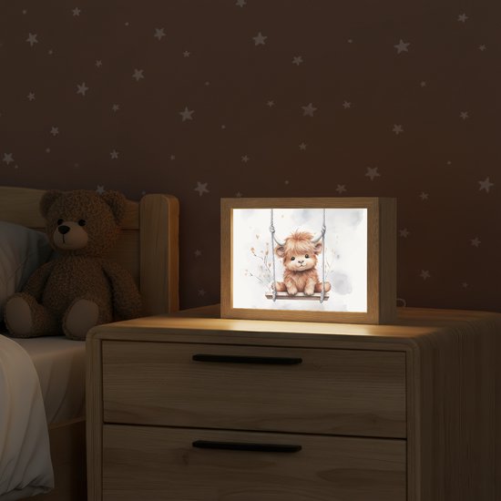 Nachtlampje 20x15 cm - Kinder lampje - Schotse hooglander - Dier - Kinderen - Tafellamp kinderkamer - Slaapkamer lamp - Bedlamp kinderen - Kinderlampje stopcontact - Wandlamp babykamer - Nachtlampjes van OnlyWow — afbeelding 2