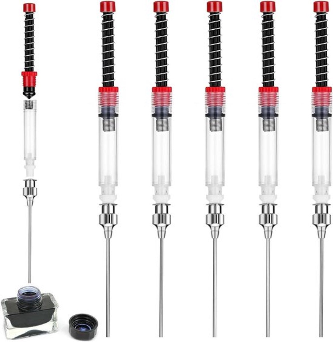 6 stuks inktspuitvulling 34 mm boordiameter converter inktvulpen spuit met stompe naaldpunt voor vulpen