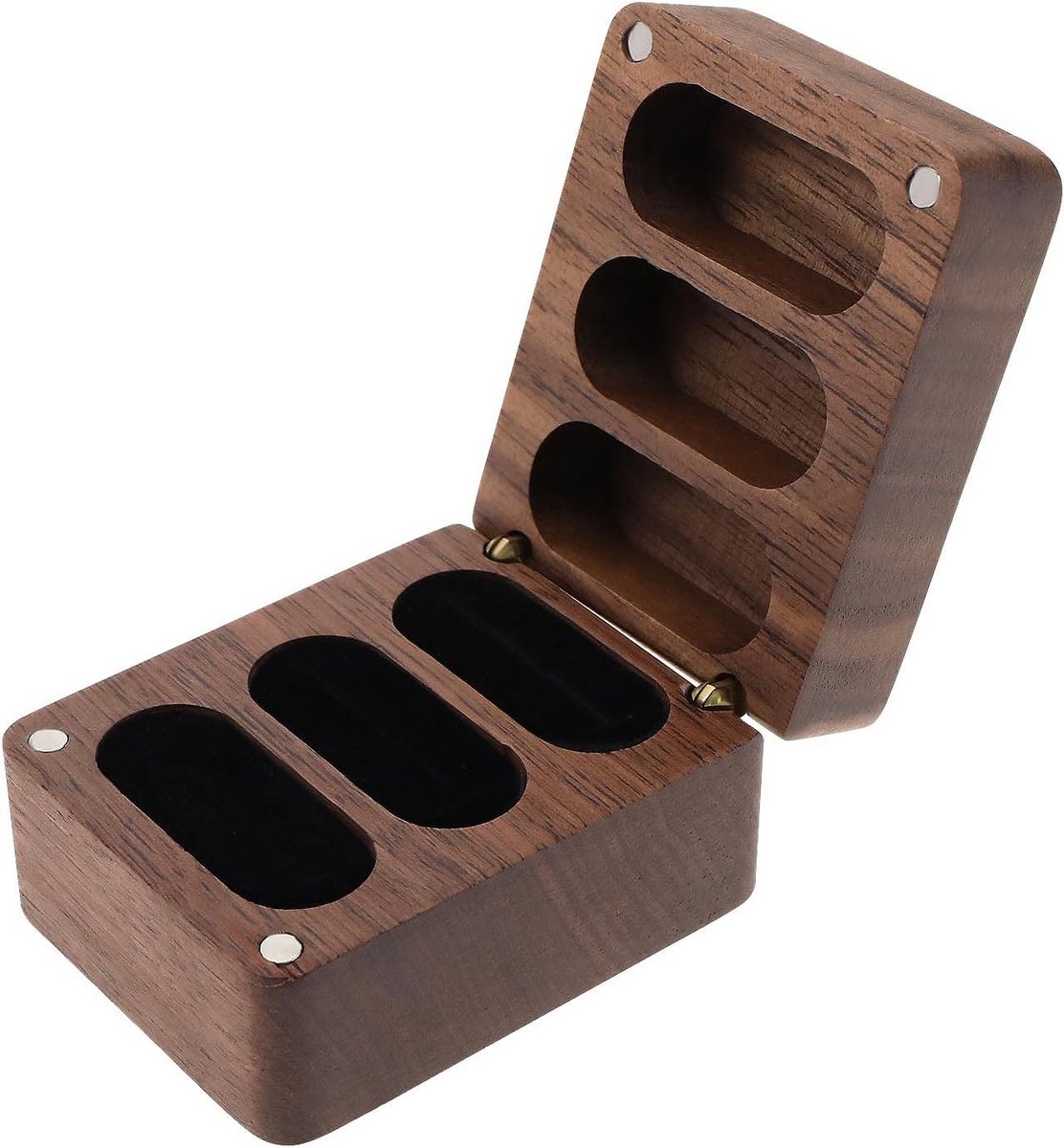 Houten ringendoosje vierkant voor drie ringen