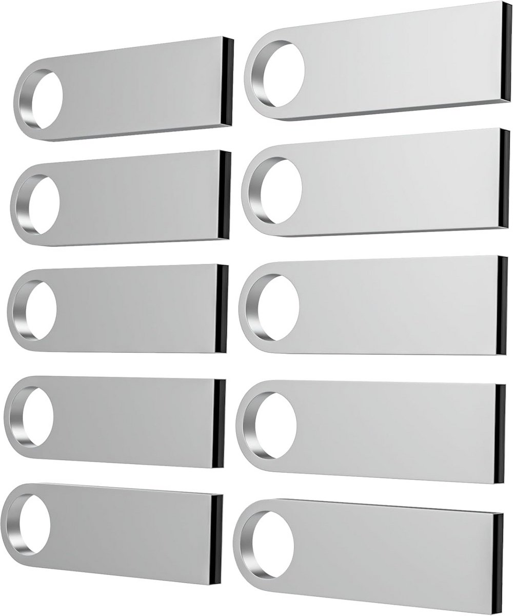 Set van 10x 1GB Mini USB 2.0 Geheugensticks - Waterdicht Metaal met Sleutelhangers