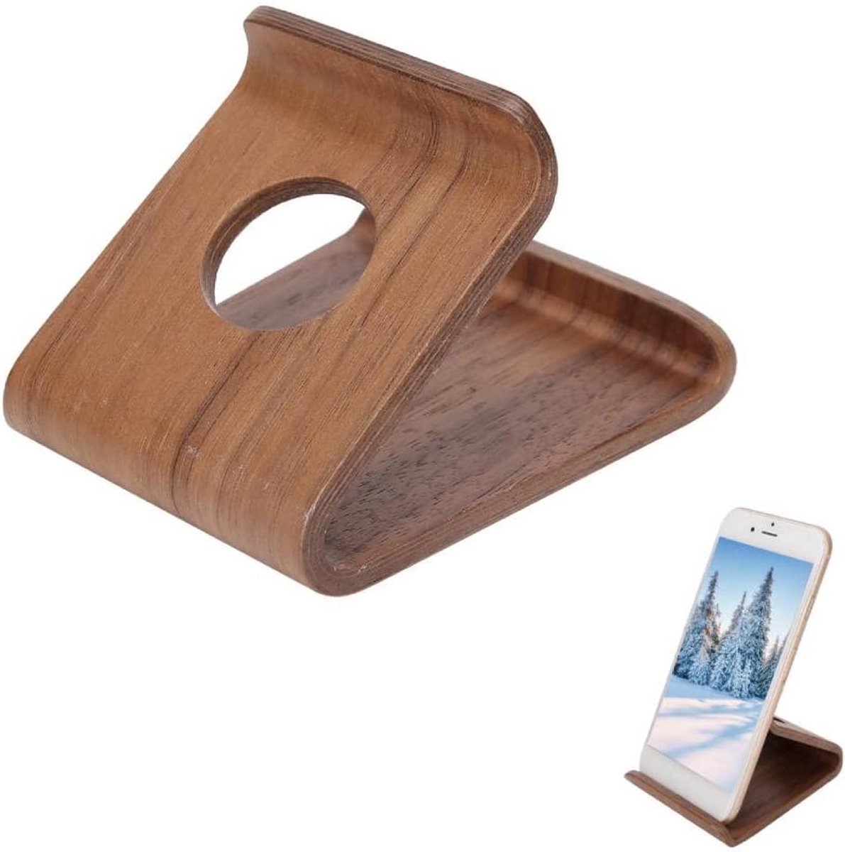 Houten Standaard voor Tablet en Mobiele Telefoon - Universele Bureauhouder