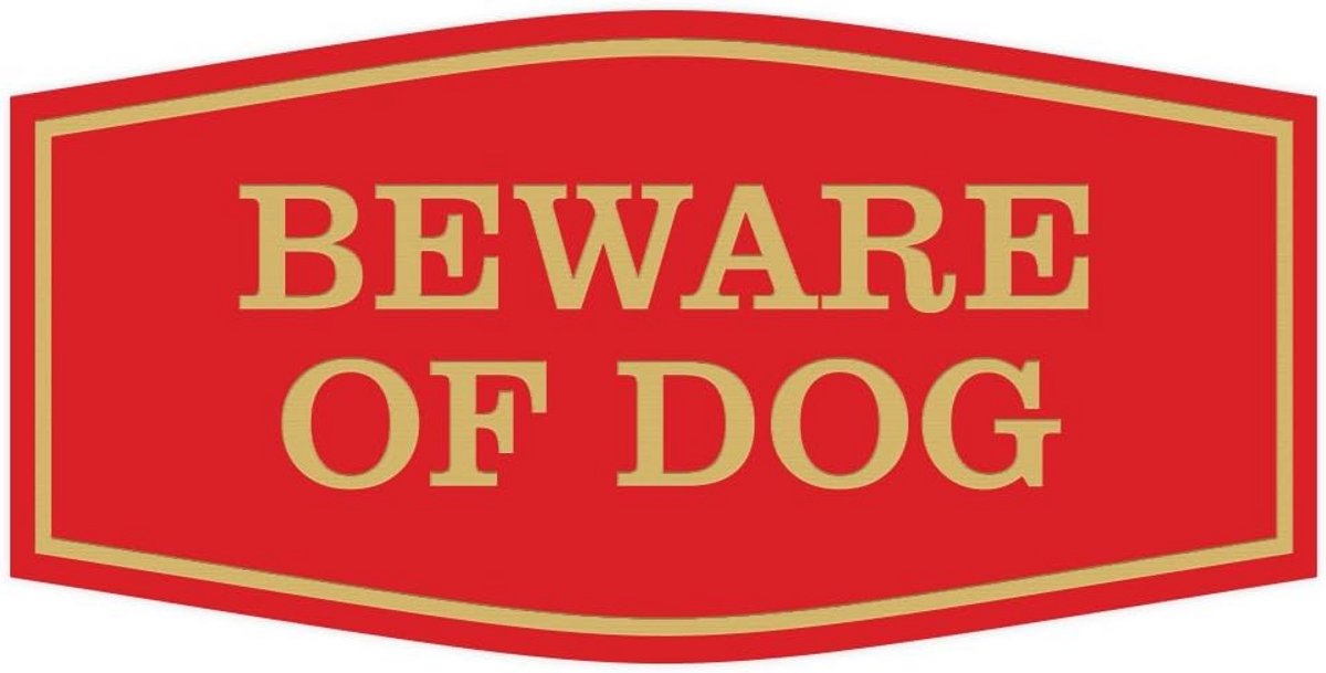 Pas op voor Honden Teken - Medium - Rood/Goud - Plastic Waarschuwingsticker