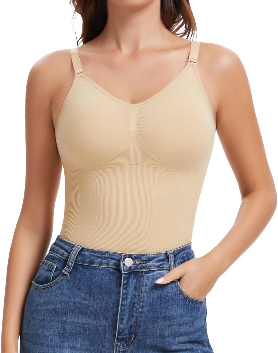 Dames Tanktop met Push-up Cup en Heupcorrectie - Vrouwen Hemd met Heupcorrectie voor Dagelijks Gebruik - Naadloos Vrouwen T-shirt met Verstelbare Bandjes