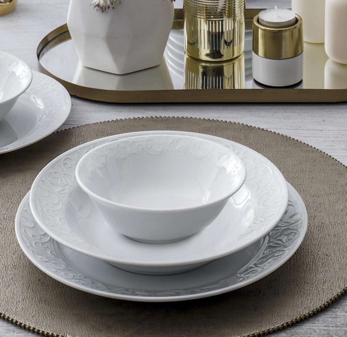 18-delig wit porselein servies voor 6 personen - Bahar Dalı
