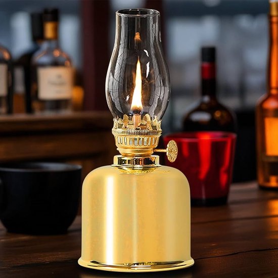 BESTIF Petroleumlamp voor binnenshuis, nostalgische strumlantaarn met lont, olielamp wit (1 stuk