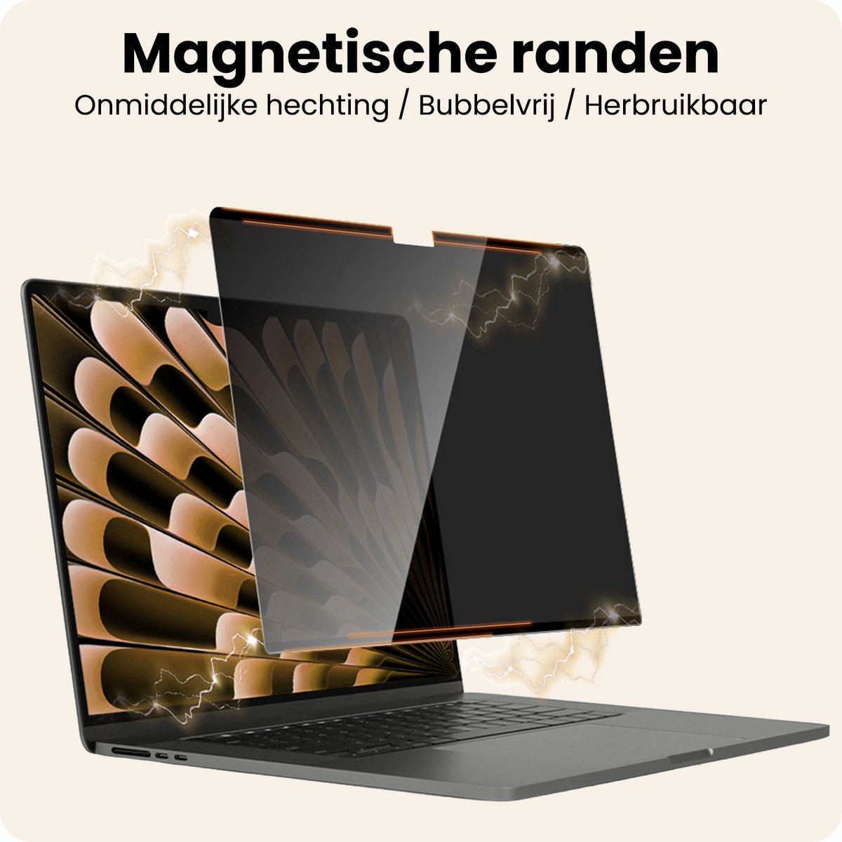 Privacy screenprotector MacBook Air 13.6 inch magnetisch, krasbestendig, inkijkbeperkend filter, slank design - Afbeelding 4