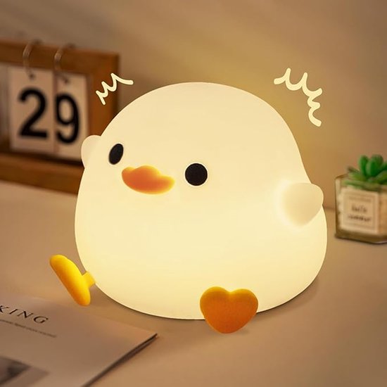 Nachtlampje in de vorm van een stomme eend, warm gekleurd licht, siliconen LED die kan worden ingedrukt, gefotografeerd, met timer, oplaadbaar, geschikt voor baby's/kinderen. — afbeelding 4