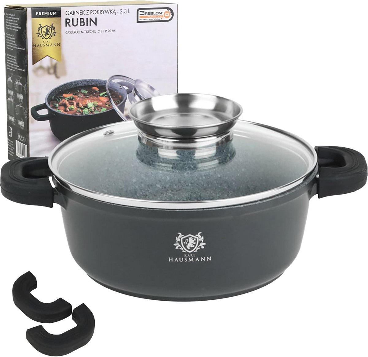Soeppan met glazen deksel en antiaanbaklaag, 2,3 liter, 20 cm