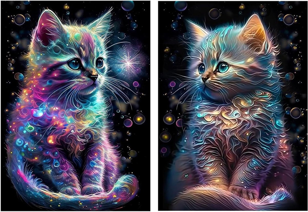 VVGoods - Diamond Painting Set voor Volwassenen en Kinderen - Kat Thema - 5D Diamantschilderij - Set van 2 - 30 x 40 cm - Wanddecoratie