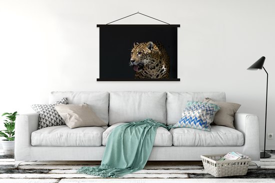 Affiche textielposter Jaguar aux yeux noirs sur fond noir 150x100 cm