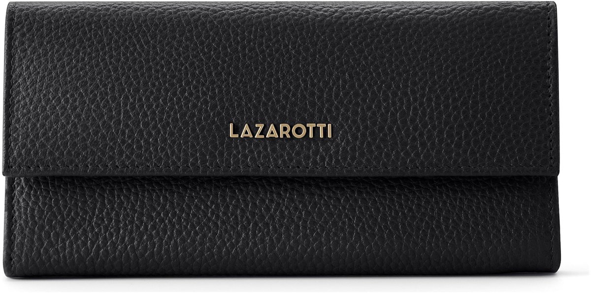 Lazarotti Leren portemonnee Bologna Leather Wallet With 12 Card Slots Black zwart