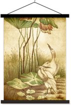 Posterhanger incl. Poster 60x80 cm - Schoolplaat - Antieke vogelprent elegante vogels - Textielposter - Zwarte latten