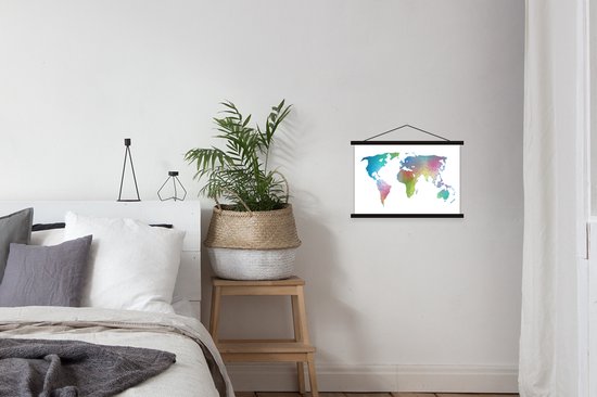 Wereldkaart Enfants - Couleurs - Lignes - 60x40 cm - Affiche scolaire