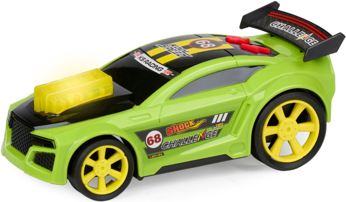 Eddy Toys Raceauto Licht & Geluid - Speelgoed Auto met Licht en Geluidseffecten - Raceauto met Spoiler en Grote Wielen - 1 Willekeurige Kleur Rood of Groen — afbeelding 2