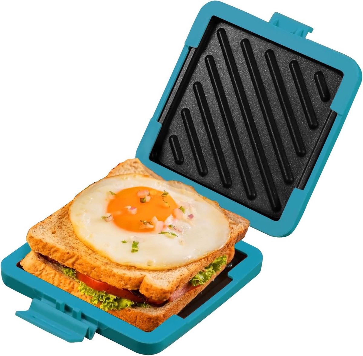 Magnetron Sandwichmaker - Broodrooster en Paninimaker voor Magnetron - Vaatwasmachinebestendig en Tosti-veilig - Geen Elektriciteit Nodig Draadloos en Tijdbesparend - Snel Ontbijt of Snack voor Thuis - Blauw
