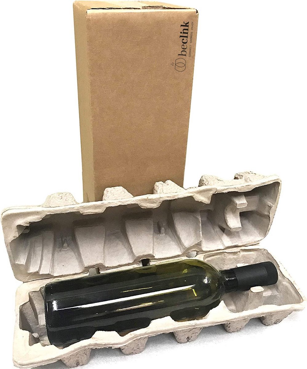 Biologisch afbreekbare verzenddoos voor 1 fles wijn met bescherming
