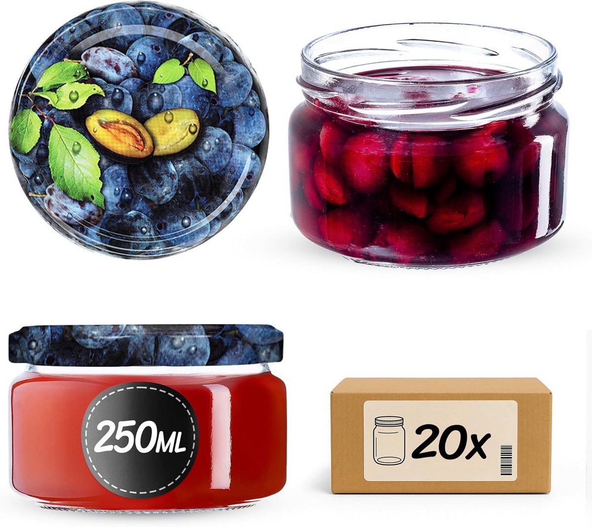 Set van 20 Jampotten met Schroefdeksel 250 ml - Ideaal voor Bewaren en Inmaken