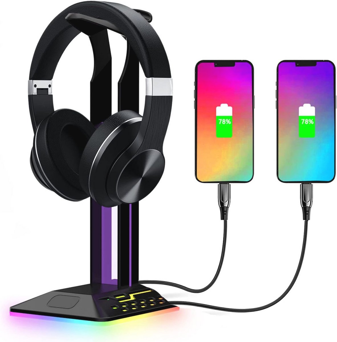 RGB Hoofdtelefoonstandaard met 2 USB-oplaadpoorten - Gaming Accessoires voor Desktop