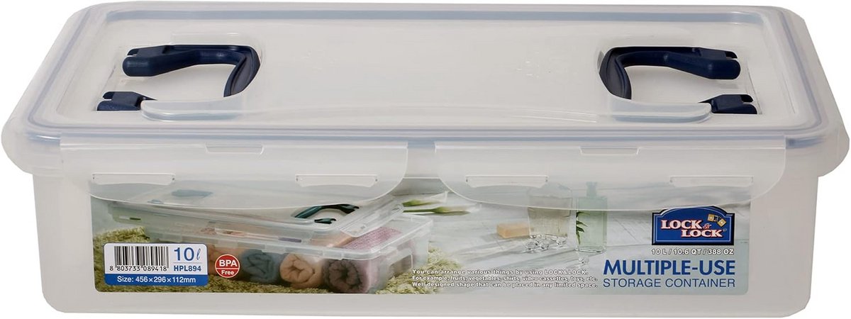 Luchtdichte Opbergdoos Rechthoekig met Handvat Transparant 45x30x11 cm
