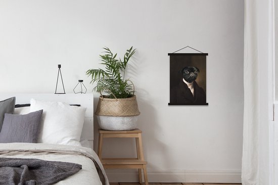 Posterhanger incl. Poster 40x53 cm - Schoolplaat - Schilderij - Hond - Oude meesters - Textielposter - Zwarte latten