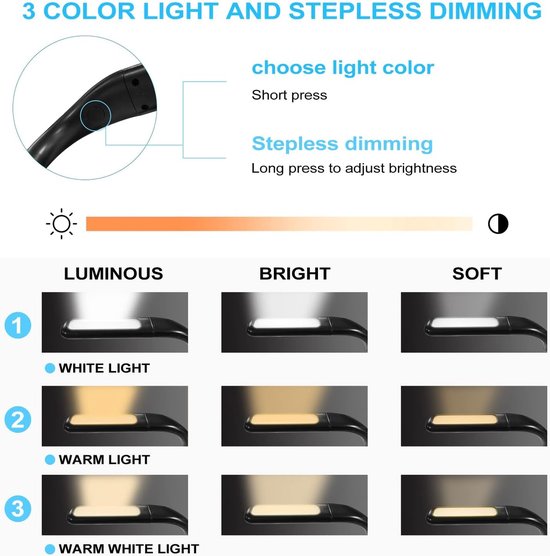 LED-leeslamp voor om de nek - neklampje voor haakwerk - nekleeslamp - Driekleurige verlichting - Flexibele armleeslamp - LED-leeslamp - 25*16*3 cm van Merkloos — afbeelding 4