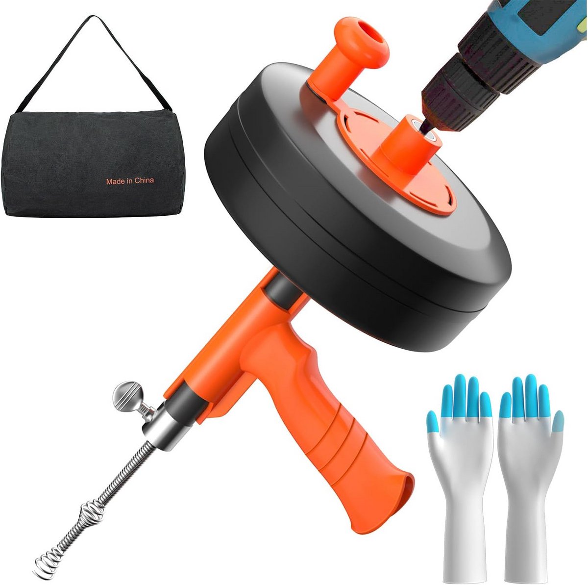 Flexibele Pijp Ontstopper Spiraal met Booropzetstuk voor Keuken en Badkamer
