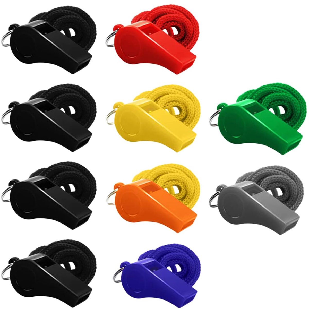 IMPERATORIS® Scheidsrechtersfluitje - Sport Fluitje - Met Koord - Voor Voetbal, Hockey en Training - Hard Geluid - Kunststof - 10 Stuks - Veelkleurig