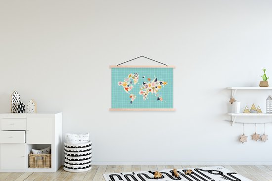 Décoration murale - Carte du Wereldkaart - Fleurs - Matisse - Affiche scolaire - 90x60 cm