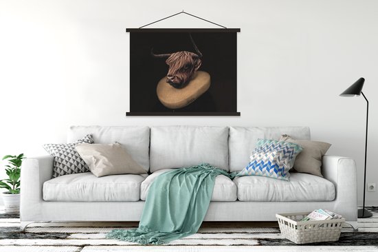 Porte-affiche avec affiche - Affiche scolaire - Highlander écossais - Peinture - Vache - 120x90 cm - Lattes noires