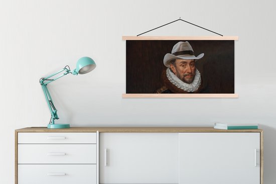 Porte-affiche avec affiche - Affiche scolaire - Guillaume d' Oranje - Chapeau - Peinture - 90x45 cm - Lattes vierges