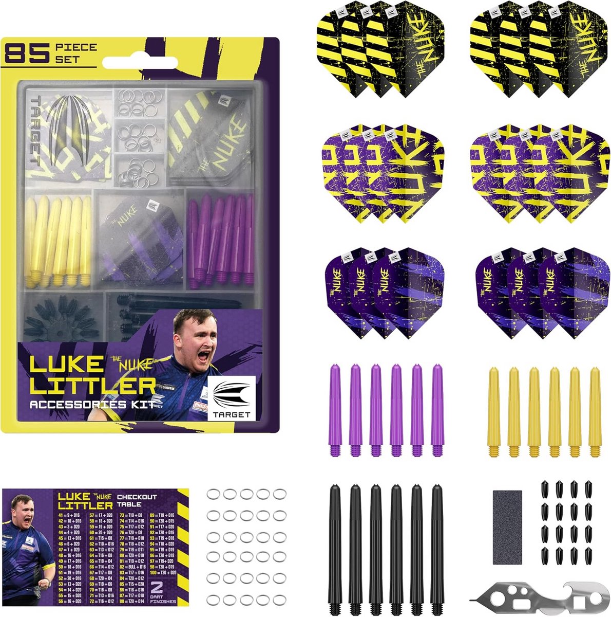 Dart Accessoires Set 85 Delig: Flights, Shafts, Slijper & Multitool voor Dartsspelers