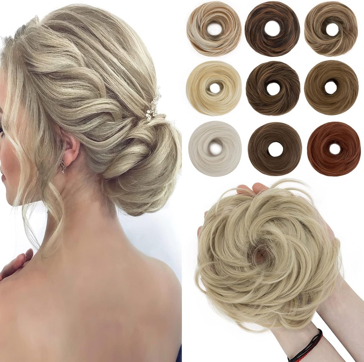 Haarstuk met Elastiek voor een Rommelige Knot - Middelblond Mix