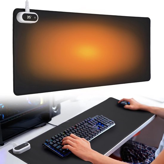 Verwarmde muismat - Verwarmde bureau onderlegger - verwarmde muismat voor koude handen - Waterdichte verwarmde bureau - 5 verwarmingsniveaus en automatische uitschakeling met timer -Waterdicht PU-leer - 80 x 33 cm - Geschikt voor thuis/kantoor-zwart