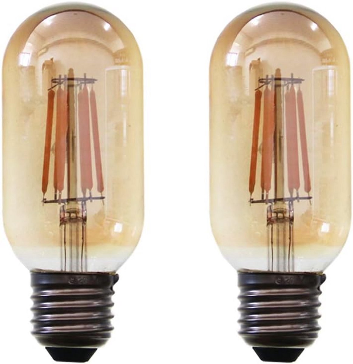2x E27 LED Filament Lampen T45 Amber Glas 4W Klassieke Vintage Stijl Warm Wit 2700K Nostalgische Verlichting