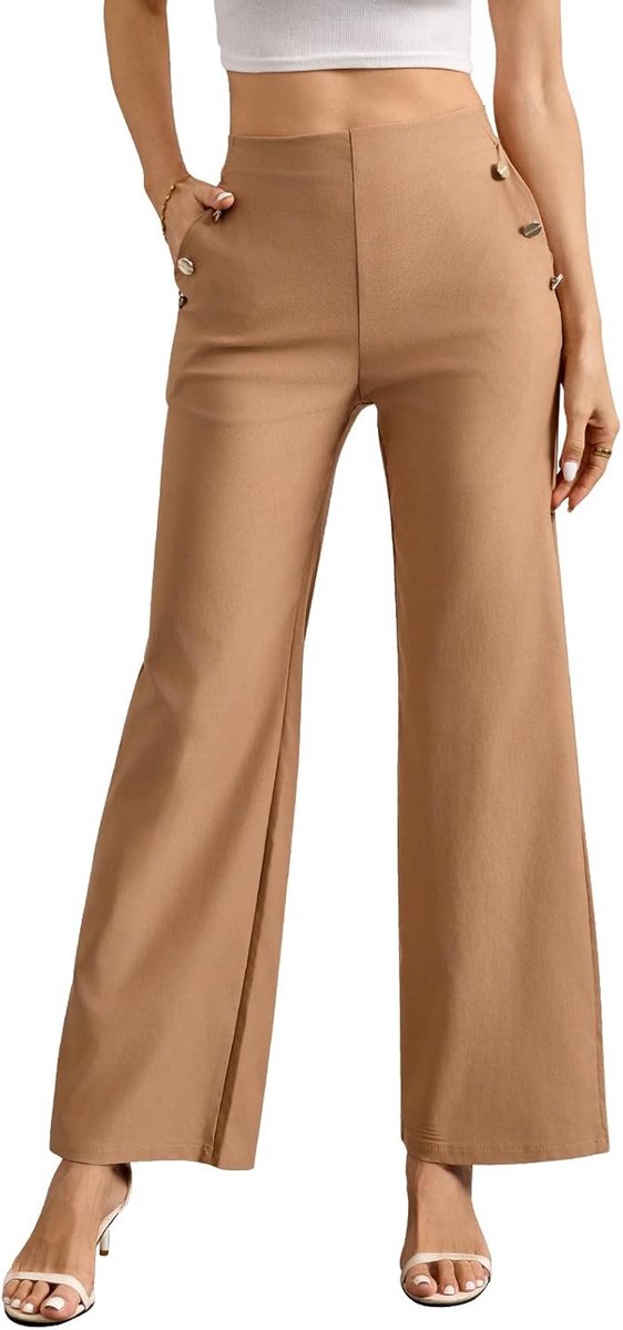 Comfortabele Stretch Pantalon Dames met Hoge Taille en Rechte Pijp