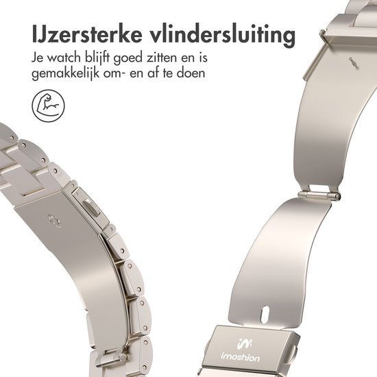 Sterke vlindersluiting van zilverkleurig metalen Apple Watch bandje.