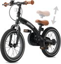 Vélo enfant noir Deryan 14 pouces, selle et poignées marron. Peut être utilisé comme draisienne et avec roulettes.