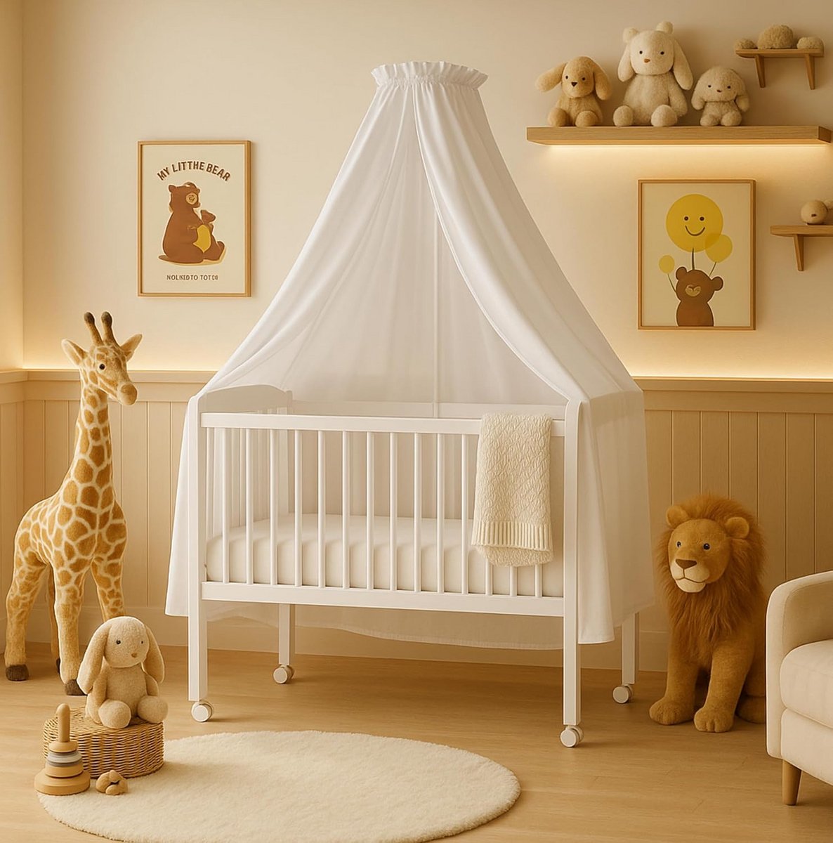 GOTS Gecertificeerde Bedhemel voor Kinderkamer met Hemelstang - 100% Biologisch Katoen, Slaapcomfort & Muggenbescherming